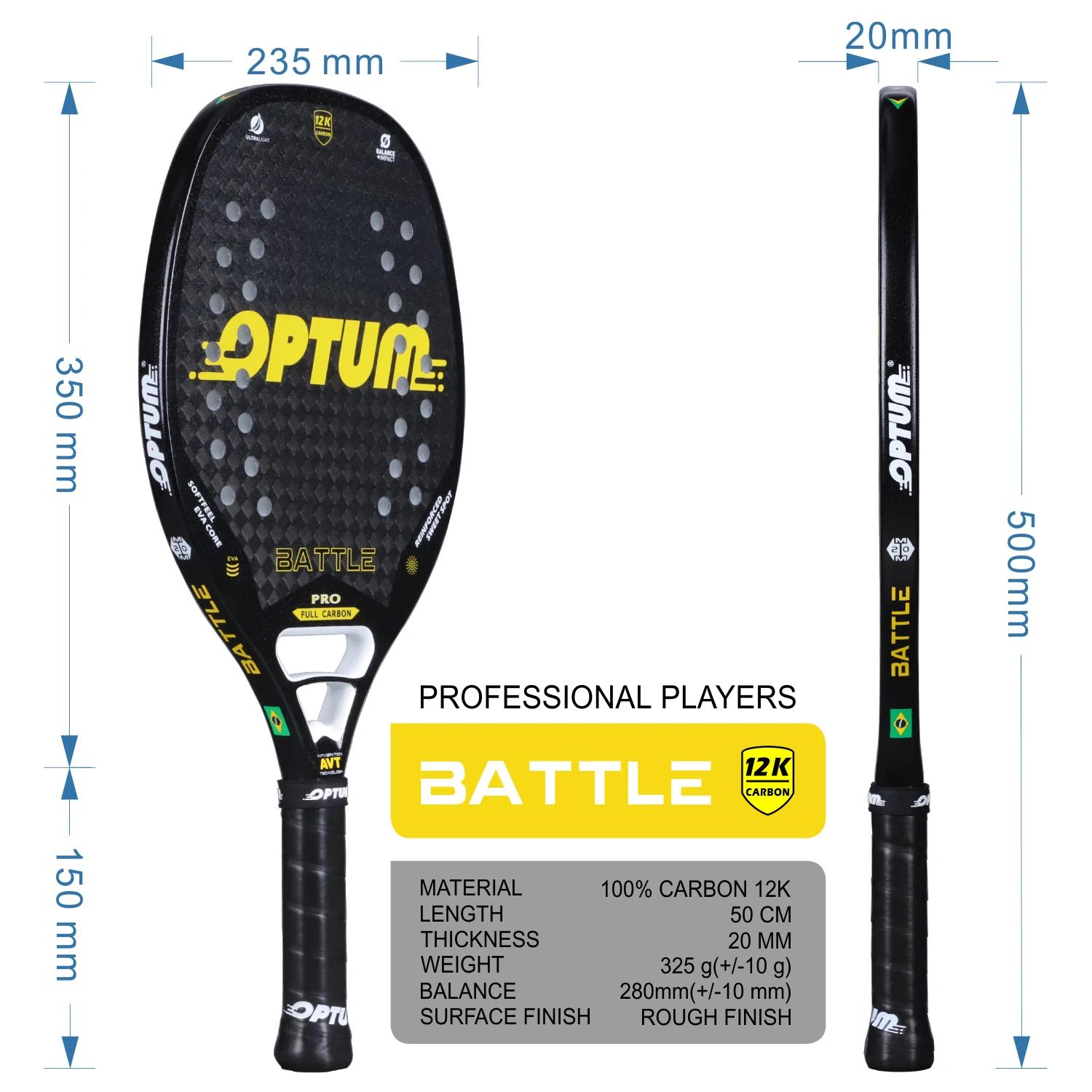 OPTUM BATTLE Raquette de tennis de plage à surface rugueuse en fibre de carbone 12K avec sac de couv
