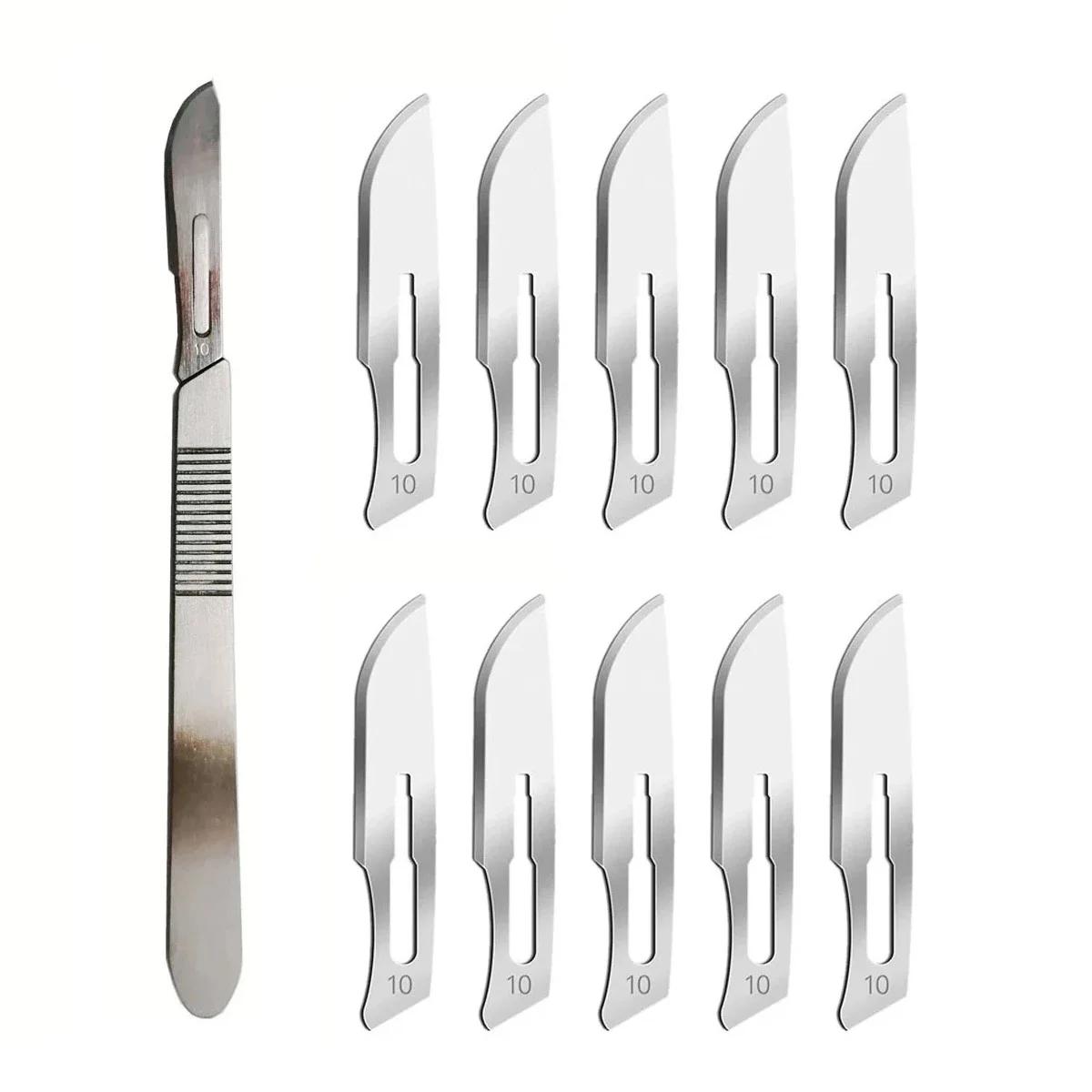 10 lames de scalpel stérile # 10 avec poignée pour dermaplanage, pédicure, artisanat, modélisation, 