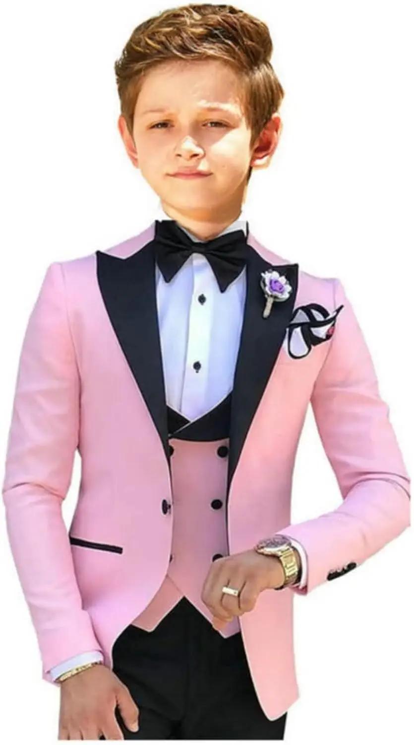 Costumes de mariage formels pour garçons, veste à revers, gilet et pantalon, 3 pièces, costume de sm