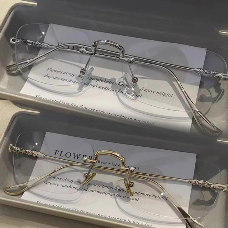 Lunettes carrées sans bords Anti-lumière bleue pour femmes et hommes, monture argentée d'été, lunett
