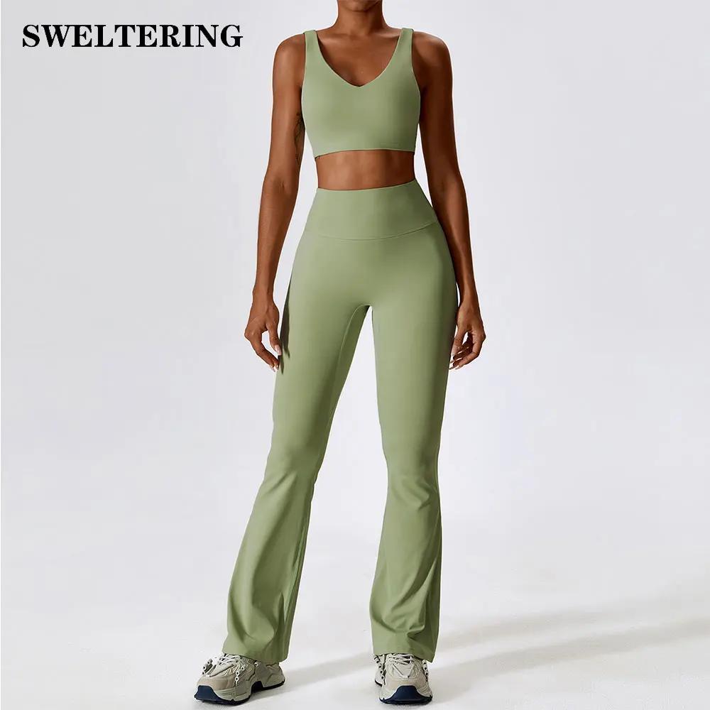 Ensemble de survêtement 2 pièces pour femme : haut court à manches longues et leggings taille haute 