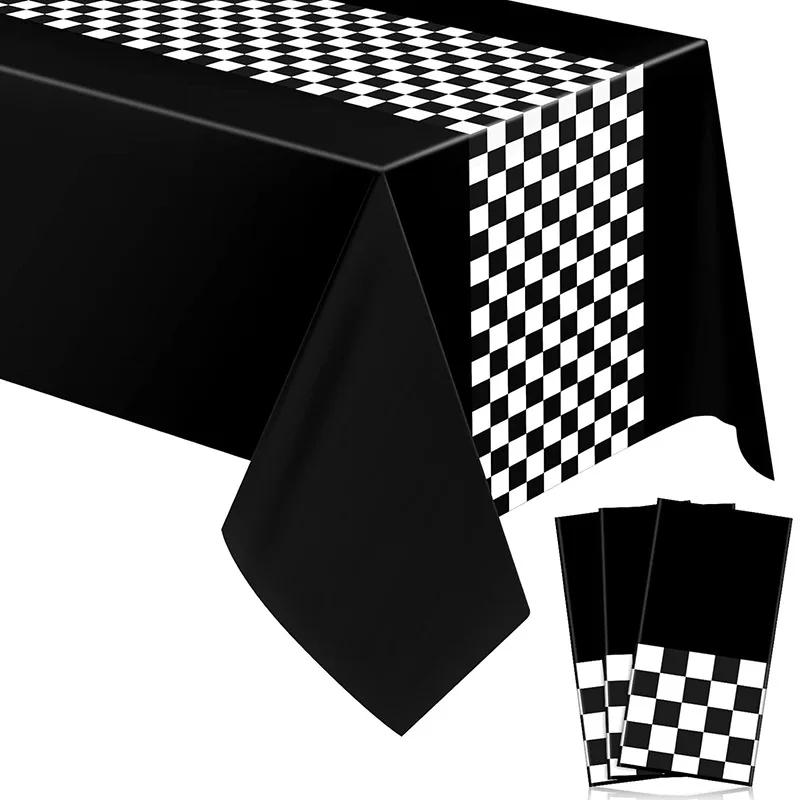 Nappe de fête de voiture de course à carreaux, drapeau à carreaux noir et blanc, nappe de piste, fou