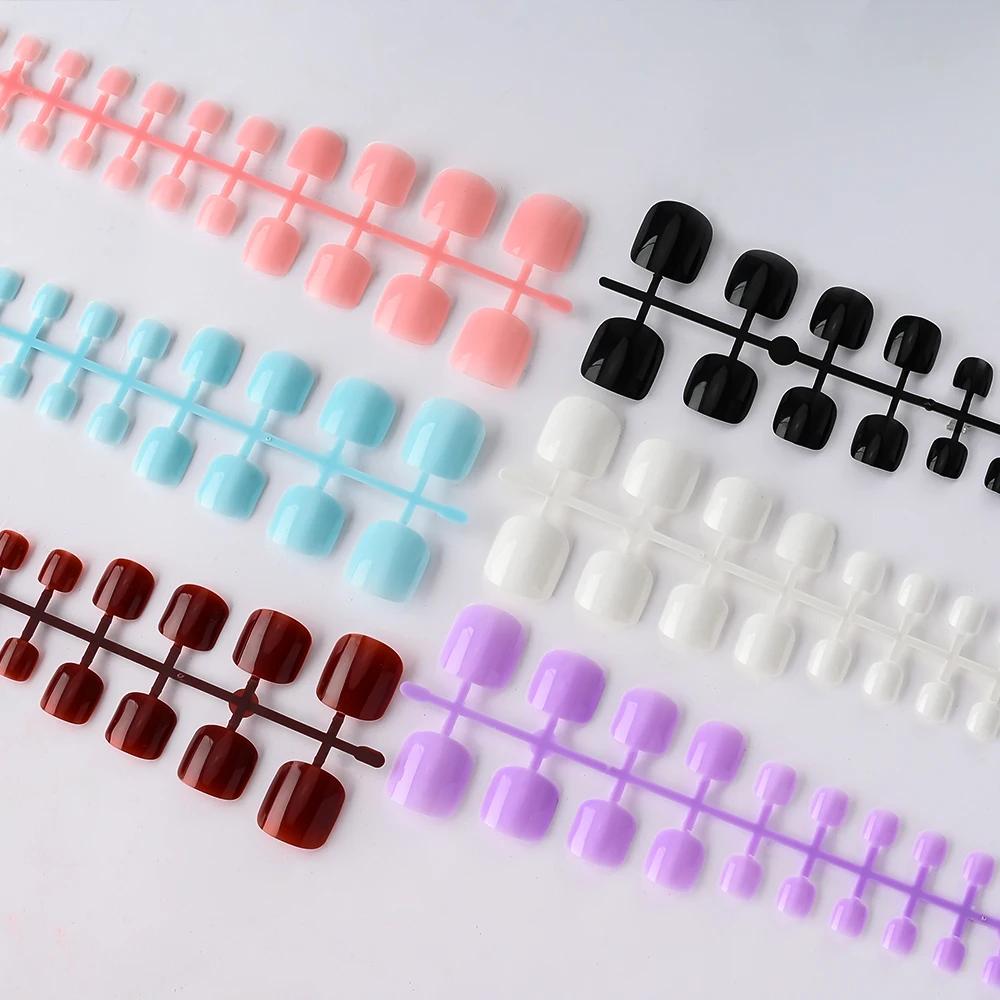144 pièces faux ongles carrés courts bleu lac/blanc/rouge/nu presse sur ongles brillant couverture c