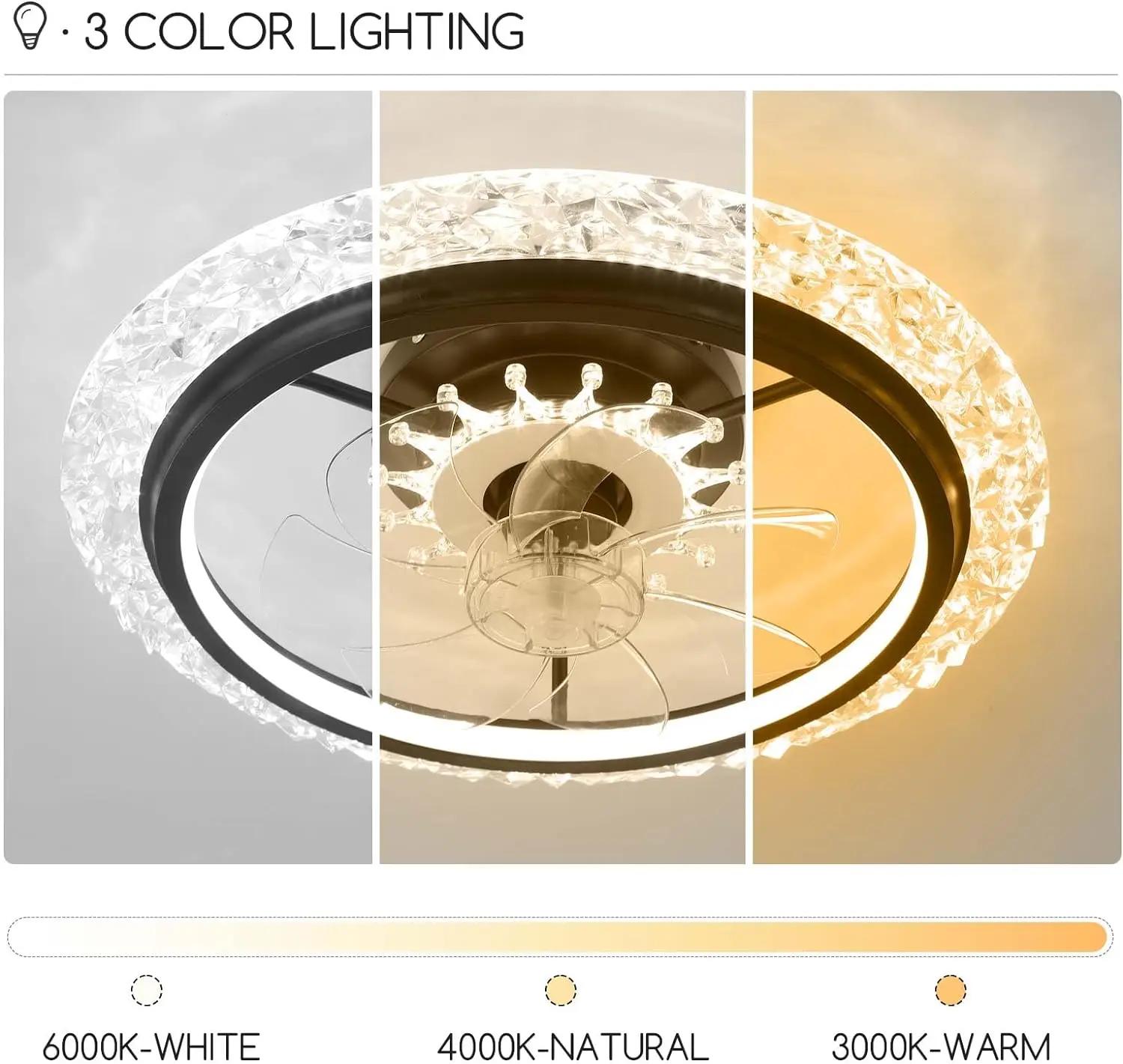 Gérwith Lights and Remote, Plafonnier en cristal à montage encastré noir, 20 po, 3 couleurs, chronom