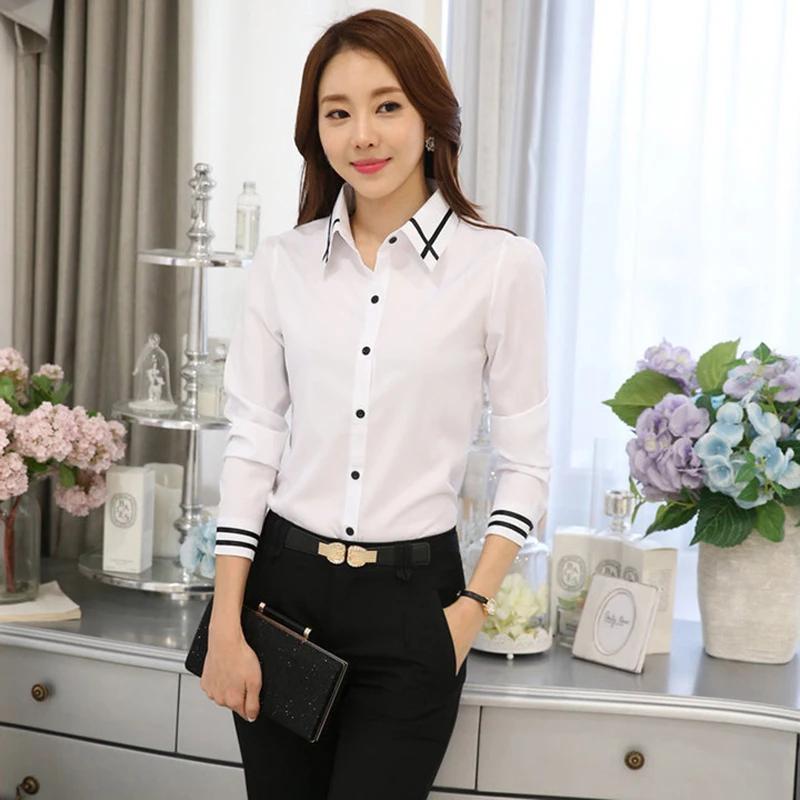 Mode coréenne femmes chemises chemise blanche femmes à manches longues dessus de chemise bureau dame