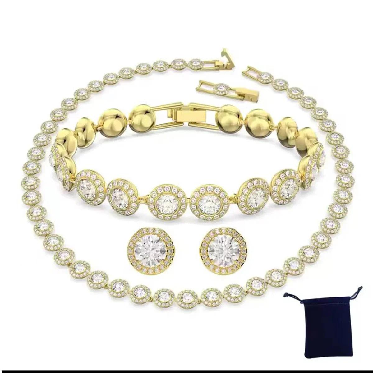 Ensemble de colliers ronds en cristal et diamant pour femmes, de haute qualité, classique, bonheur, 