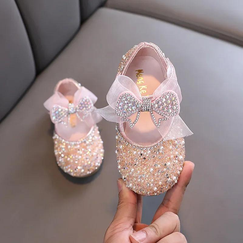 Chaussures de princesse à paillettes et strass pour filles, chaussures de danse de fête pour enfants
