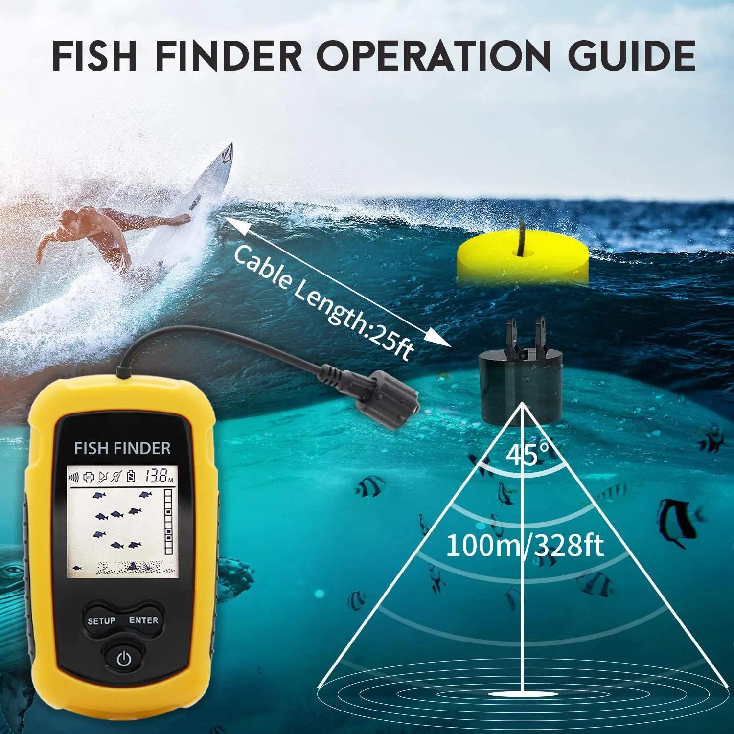 Alarme 100M Sonar Portable détecteur de poisson 45 degrés couverture du Sonar écho sondeur alarme tr