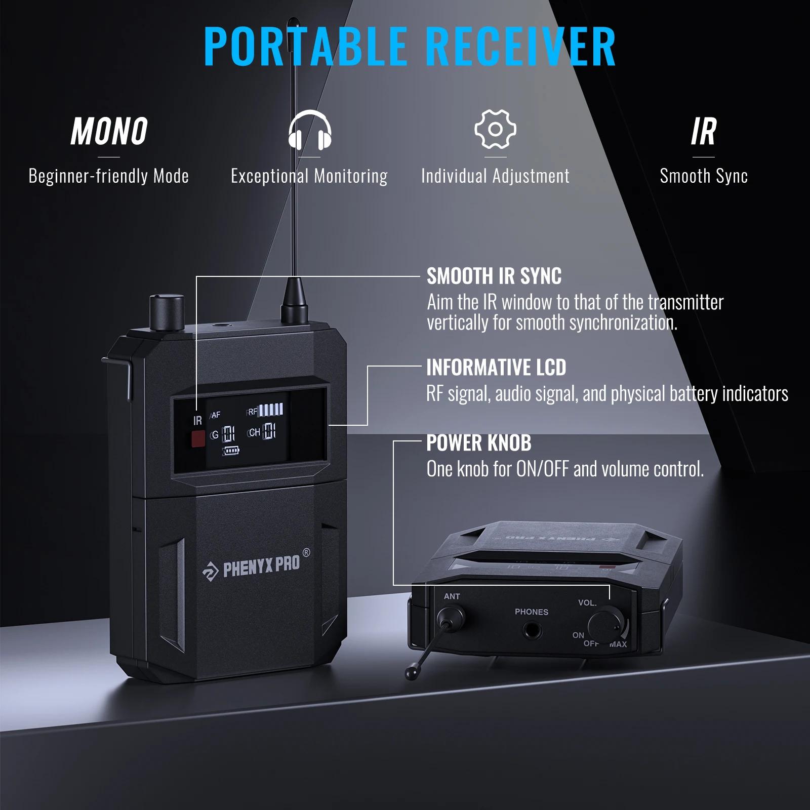 Phenyx pro PTM-33 Sans Fil Retour D'étape 4-Canal Mono In-Ear Moniteur Système avec T1 Monture pour 