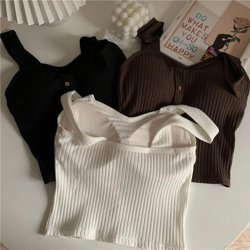 Hauts courts Y2K pour femmes, avec coussinets de soutien-gorge, Corset d'été, bretelles coréennes, g