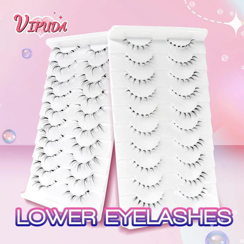 10 paires de cils inférieurs Manga, bande transparente, vaporeux, petite flamme sous les yeux, maqui