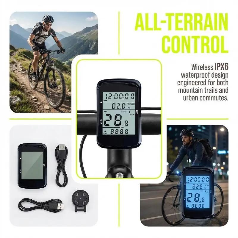 Ordinateur GPS pour vélo, compteur de vitesse sans fil 24 pouces, odomètre étanche pour le cyclisme 