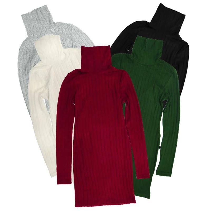 Nouvelles Robes Automne Hiver Femme Manches Longues Col Roulé Unies Sexy Moulantes Fourreau Mini Rob