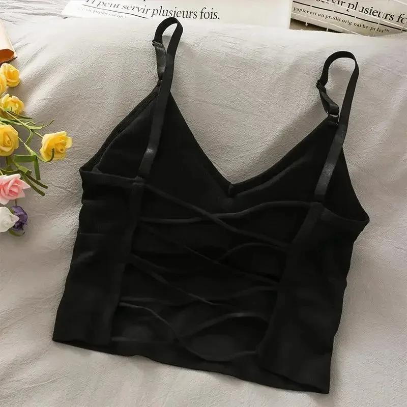 Débardeur Sexy pour femmes, soutien-gorge intégré, couleur unie, haut court, épaules dénudées, Camis
