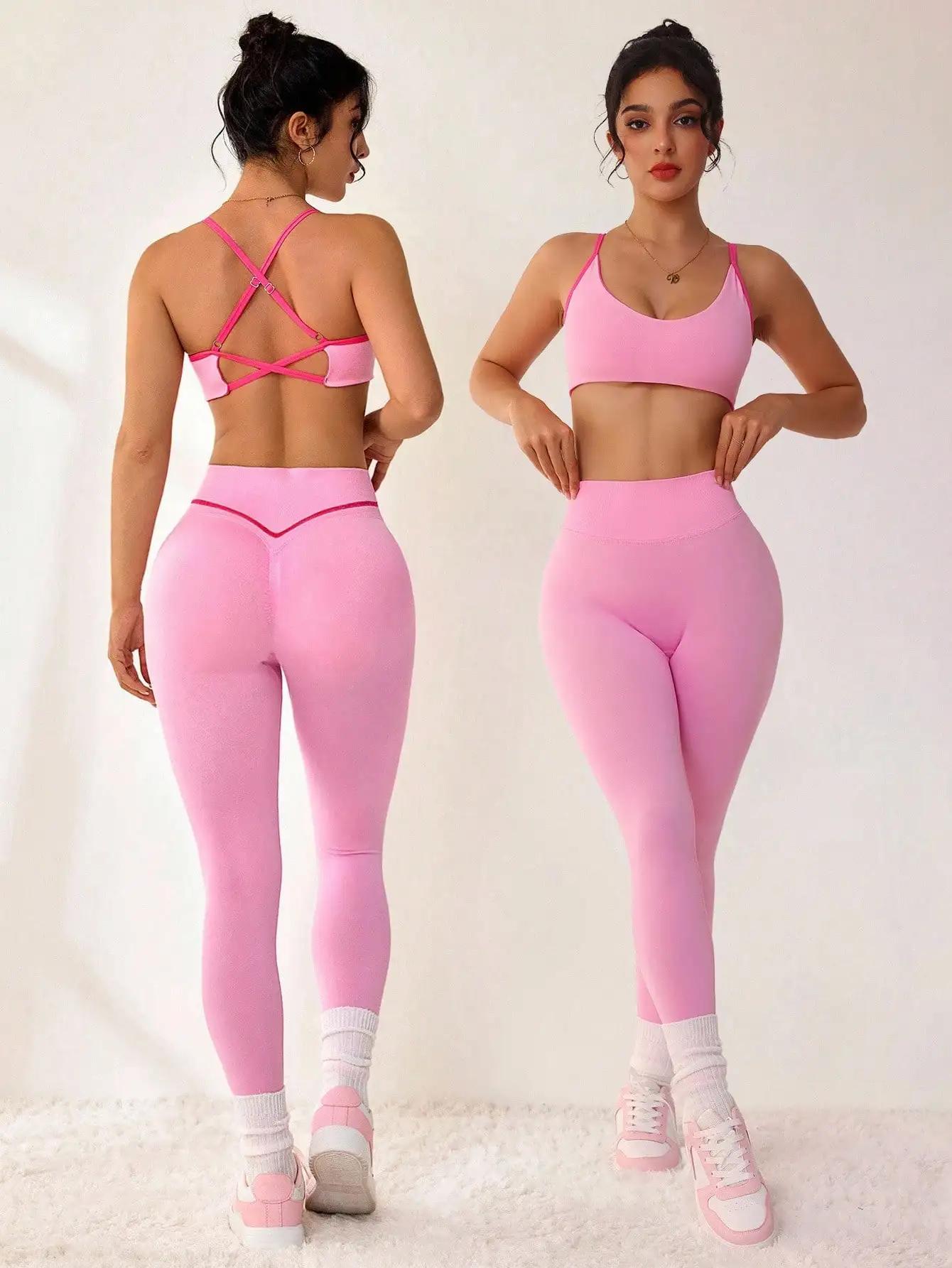 Nouveauté transfrontalière européenne et américaine Sexy dos nu soutien-gorge de sport string taille
