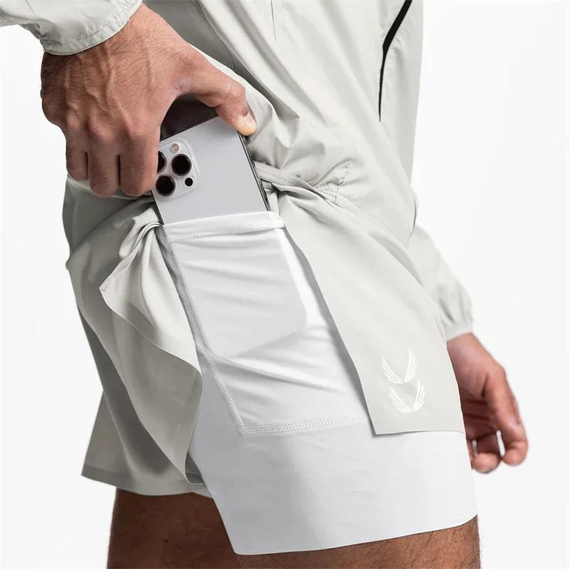 NOUVEAUX Shorts de sport Hommes 2 en 1 Shorts à double pont Pantalons de survêtement d'été en plein 