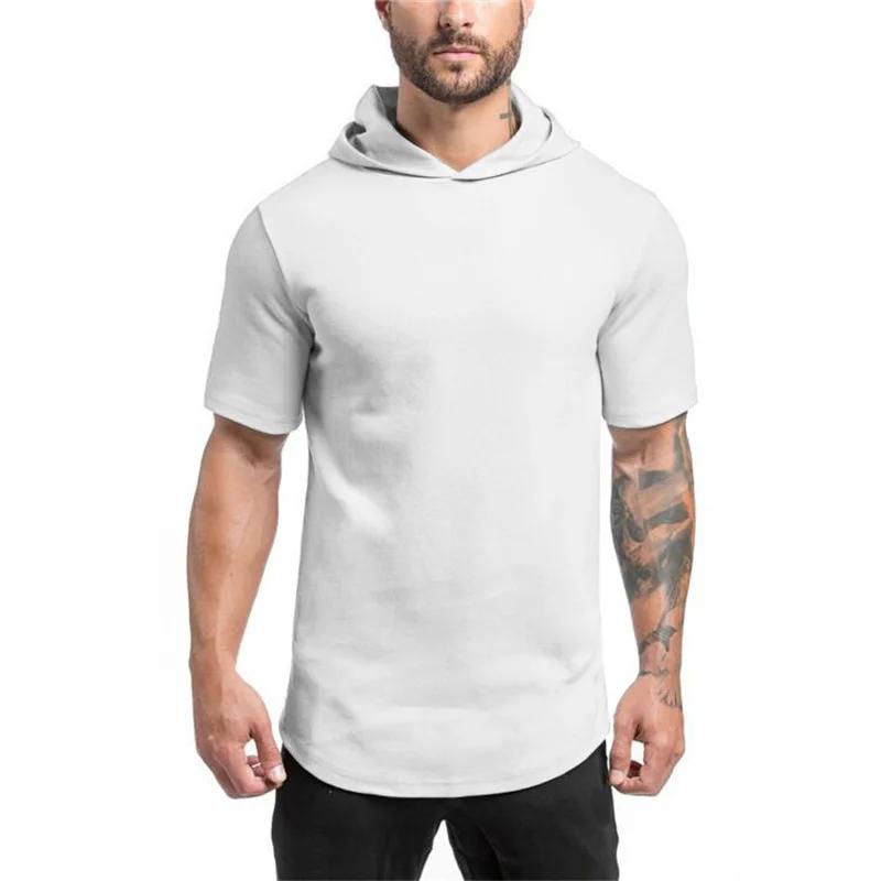 T-shirt à capuche en coton pour homme, coupe slim, respirant, à manches courtes, pour la musculation