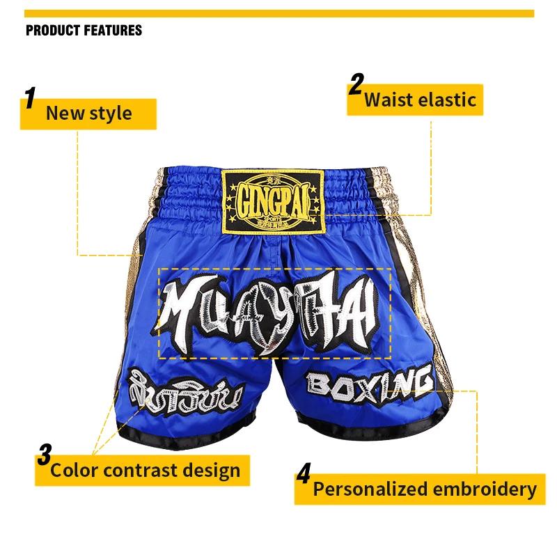 Short de boxe thaïlandaise brodé pour hommes et femmes, short de boxe thaïlandaise pour enfants, sat
