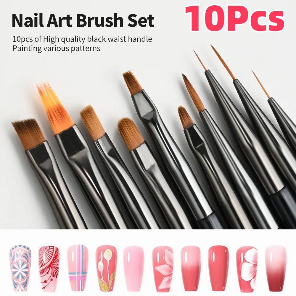 10 pièces/ensemble pinceaux pour Nail Art Liner Gel vernis lignes fleur peinture dessin stylo pour N