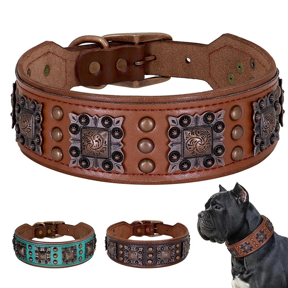 Collier de chien à pointes Cool pour chiens de taille moyenne en cuir véritable Pitbull bouledogue r