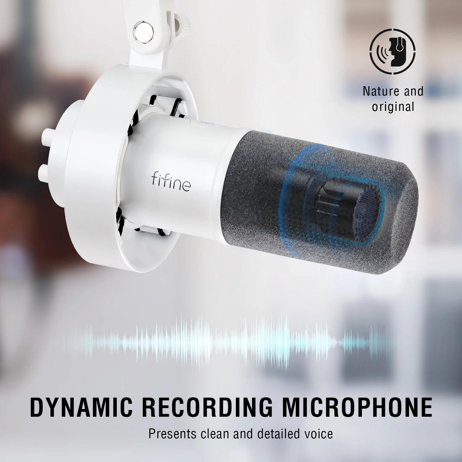 FIFINE-Microphone dynamique XLR statique avec surveillance en temps réel, micro de streaming USB ave