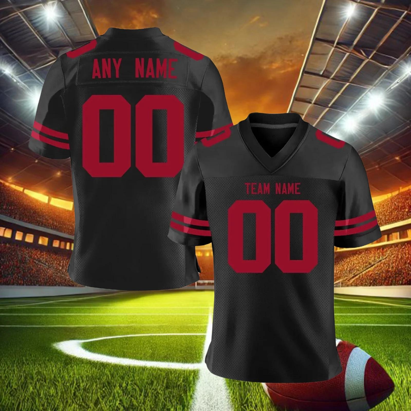 Maillot Football Américain Personnalisé Rouge - Numéro Nom Équipe Imprimé Homme Femme Jeune