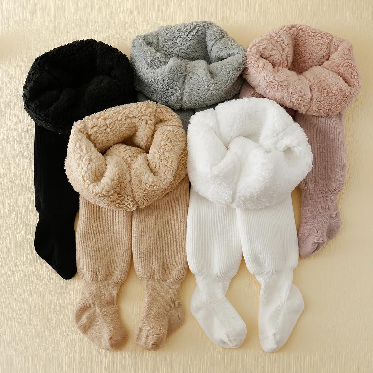 Leggings doublés de rayures Polar Smile pour bébé fille, collants chauds en coton épais, garde au ch