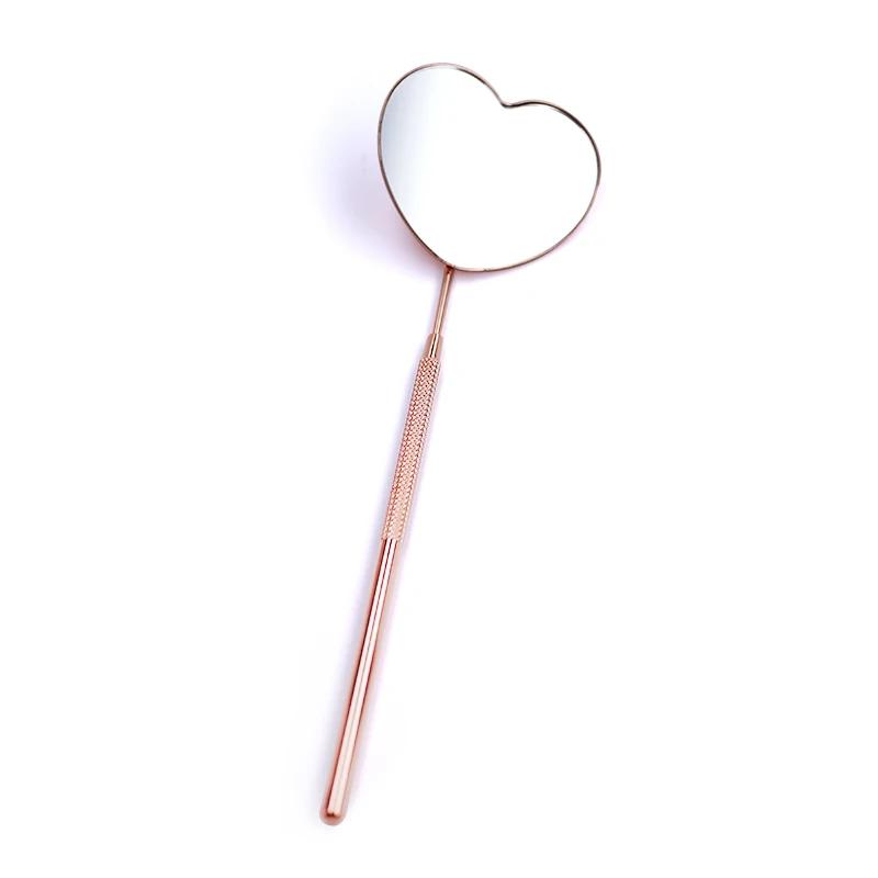 Miroir de contrôle d'extensions de cils en forme de cœur, miroir multifonction en acier inoxydable, 
