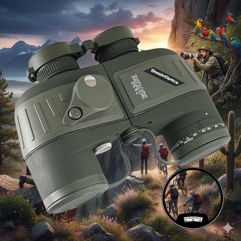 SHOOINOPTICS jumelles 7X50 boussole nautique FMC azote flottant imperméable pour la chasse observati