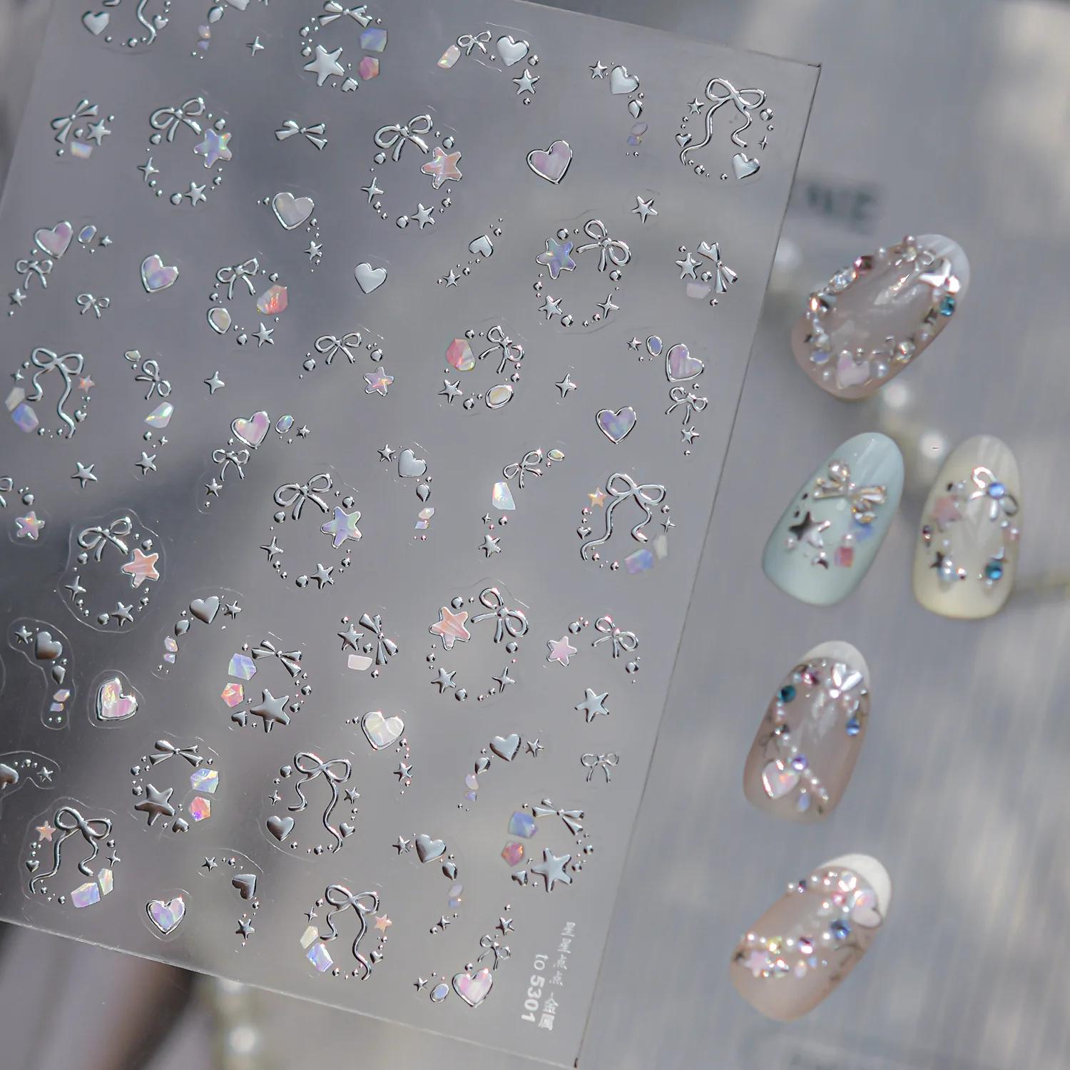 Autocollants pour ongles de rêve métallique, couleur magique scintillante, nœuds d'étoiles, guirland