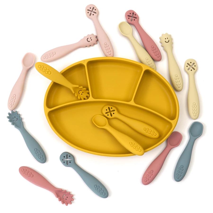 Cuillère fourchette en Silicone pour bébé, ensemble d'ustensiles d'alimentation, nourriture pour tou