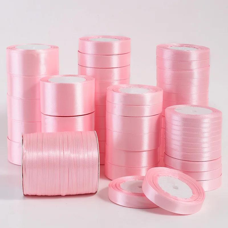 Rubans en Satin de soie rose, 22 mètres/rouleau, 6/10/15/20/25/40/50mm, pour bricolage, artisanat, n