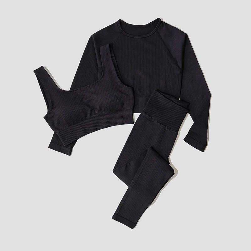 WAREBALL Ensemble de Vêtements de Yoga, Legging, Brassière et Haut à Manches longues, Sans Couture, 