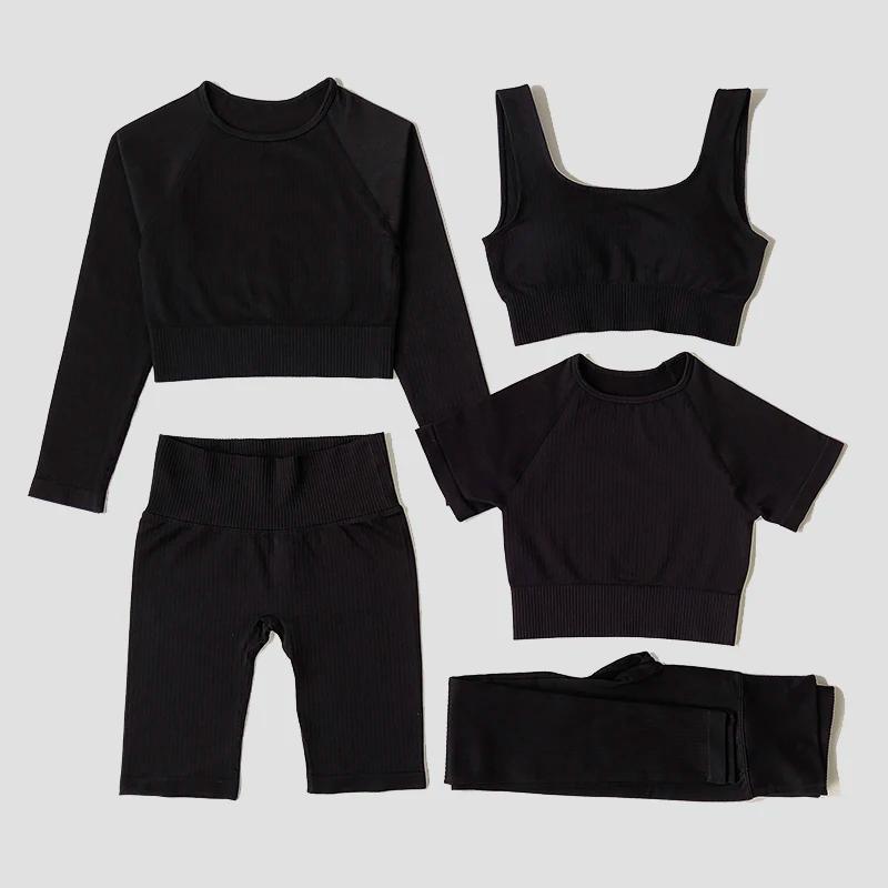 Ensemble yoga sans couture femme legging soutien-gorge fitness sport manches longues