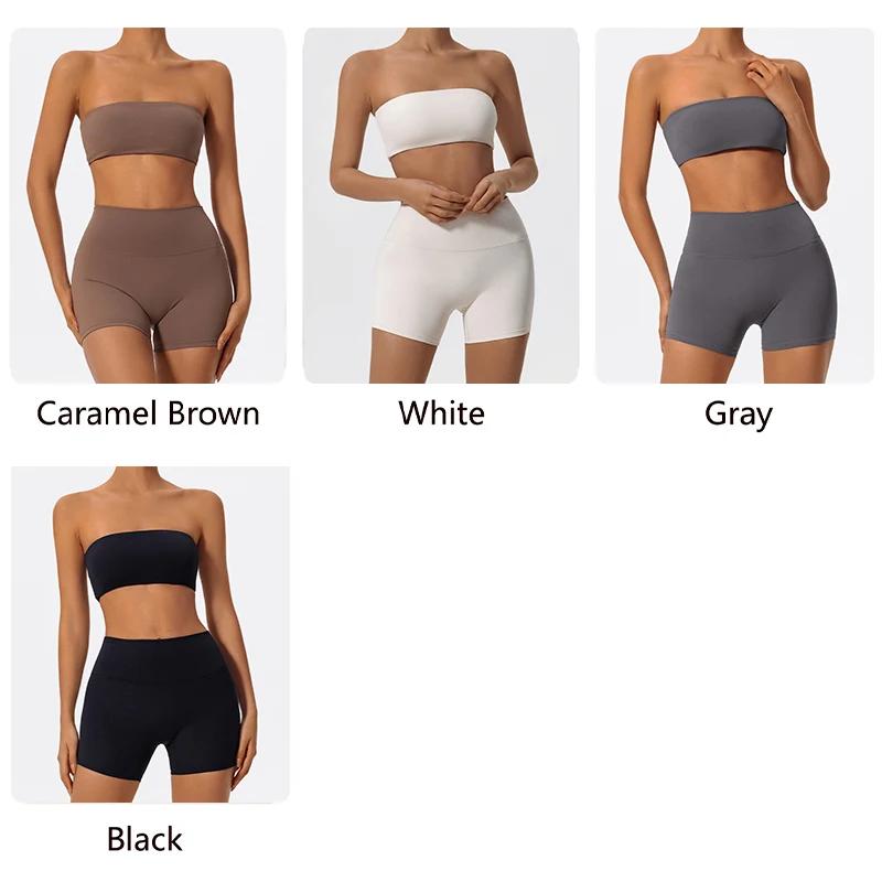 Ensemble de sport deux pièces d'été pour femme, tenue de yoga, soutien-gorge sans bretelles, crop to