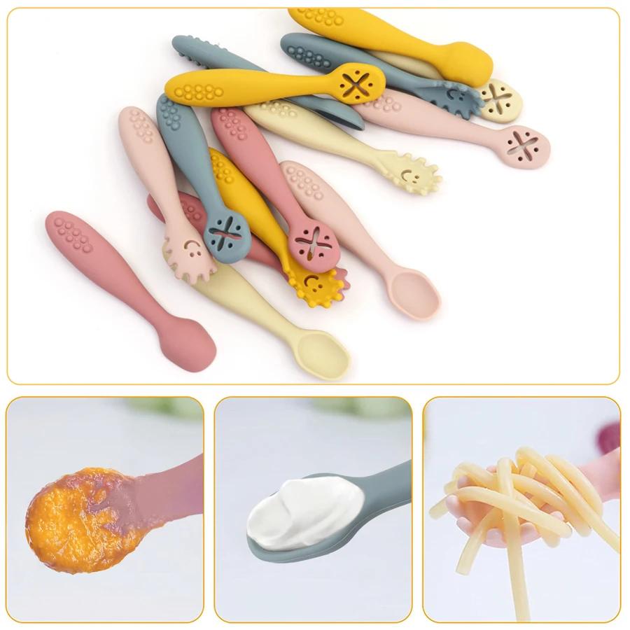 Cuillère fourchette en Silicone pour bébé, ensemble d'ustensiles d'alimentation, nourriture pour tou