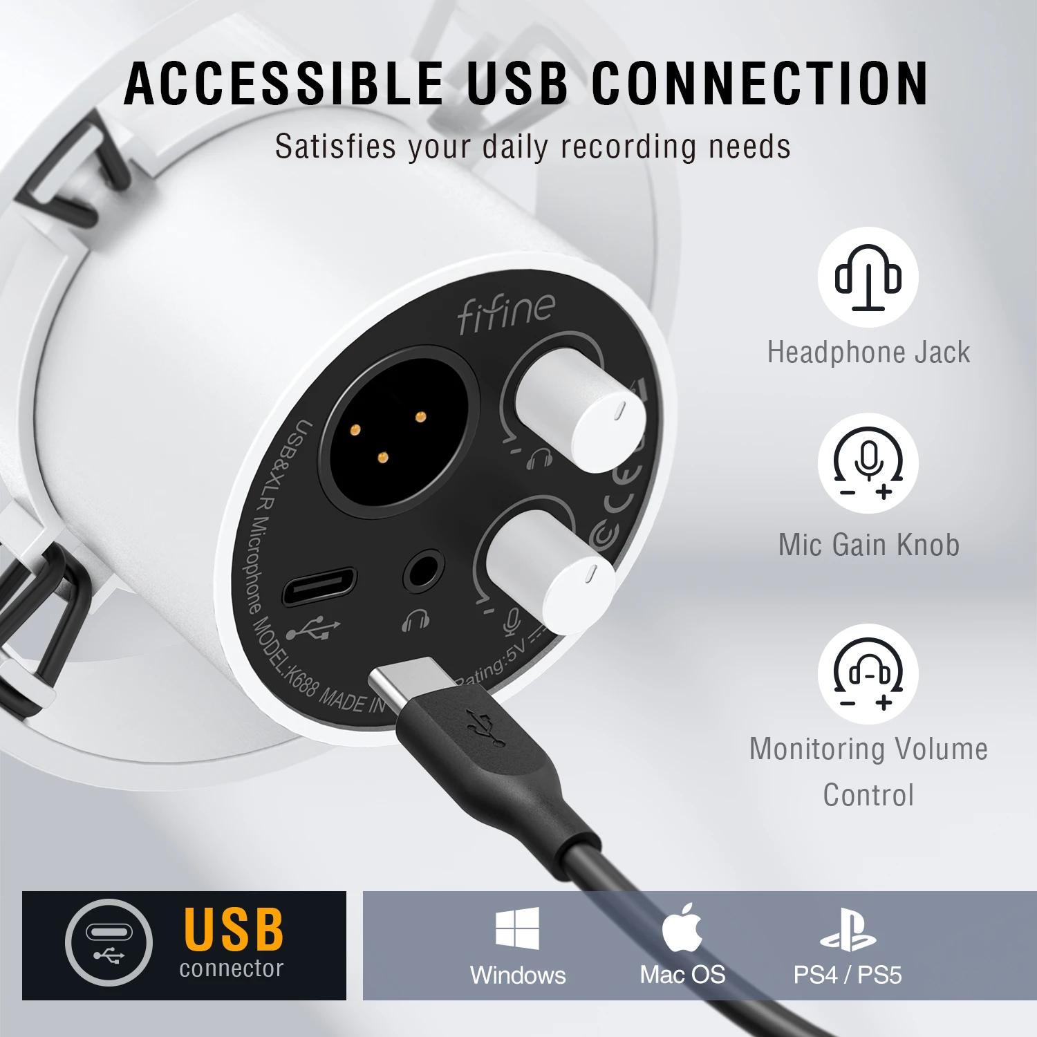 FIFINE-Microphone dynamique XLR statique avec surveillance en temps réel, micro de streaming USB ave