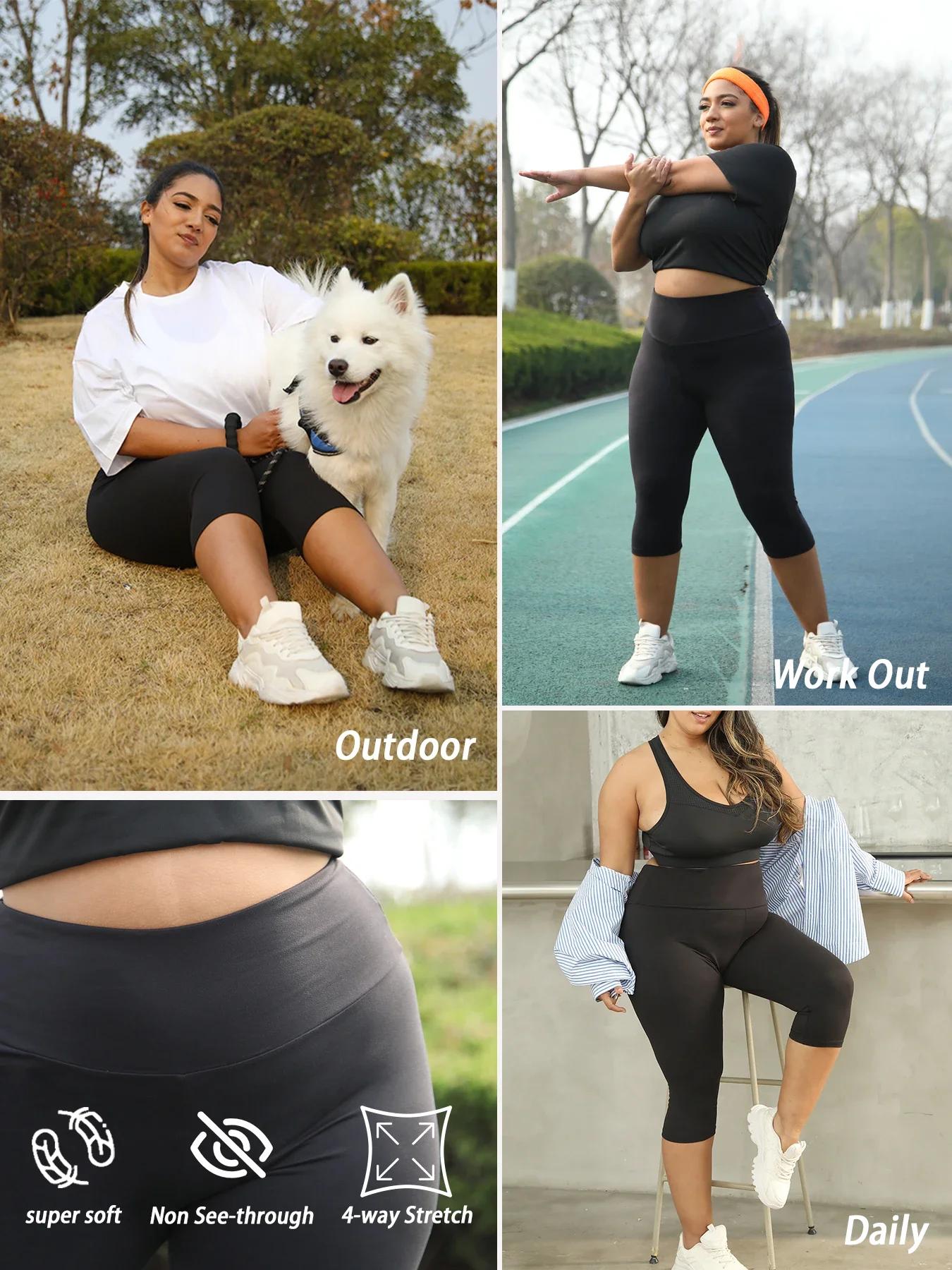 Leggings grande taille pour femmes, Super doux, taille haute, contrôle du ventre, pantalon Capri de 