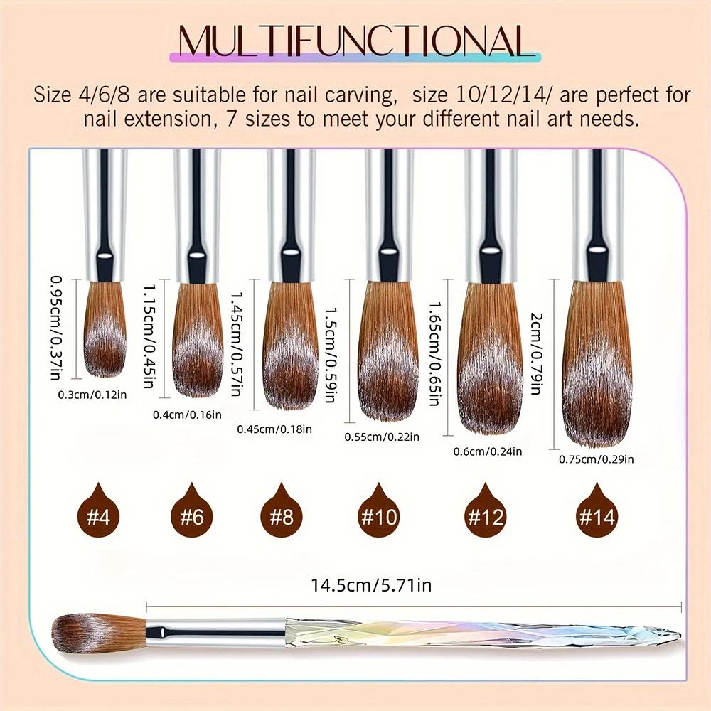 Kit de 6 brosses à ongles en acrylique Aurora, multi-tailles, professionnelles, pour Application acr
