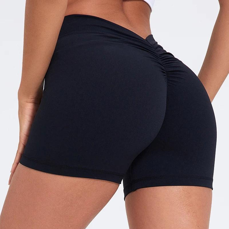 Short de yoga taille haute à dos en V pour femme, short moulant en nylon, pantalon de fitness, levag