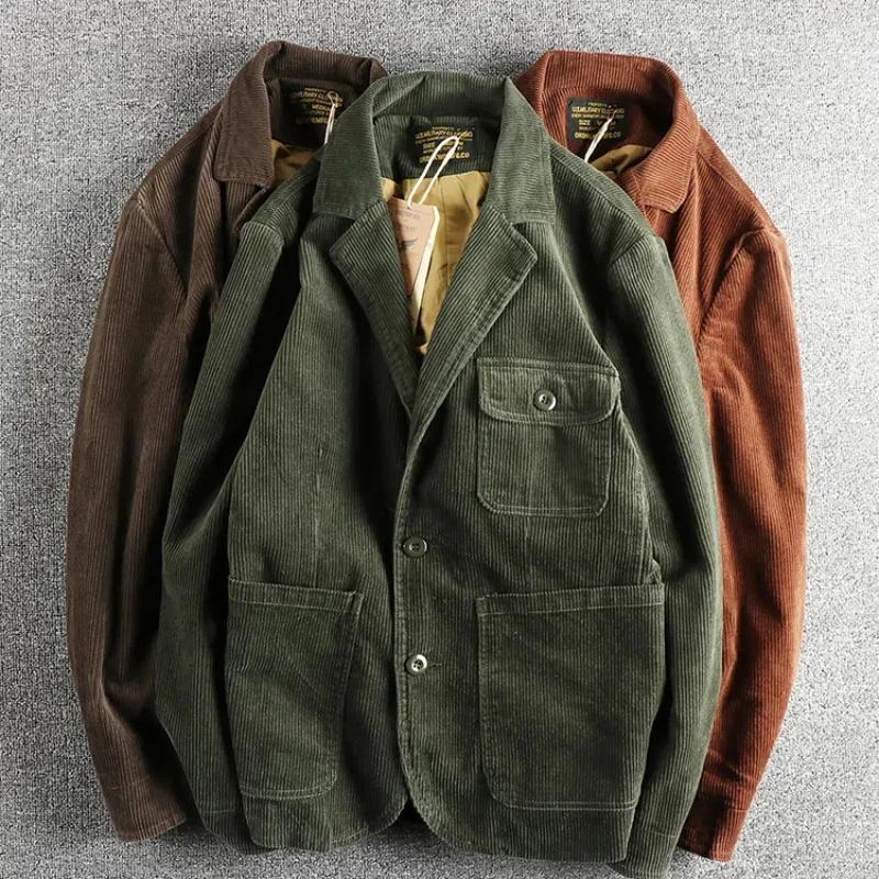 Rapingent-Costume décontracté en velours côtelé de coton lavé pour hommes, veste ample, mode vintage