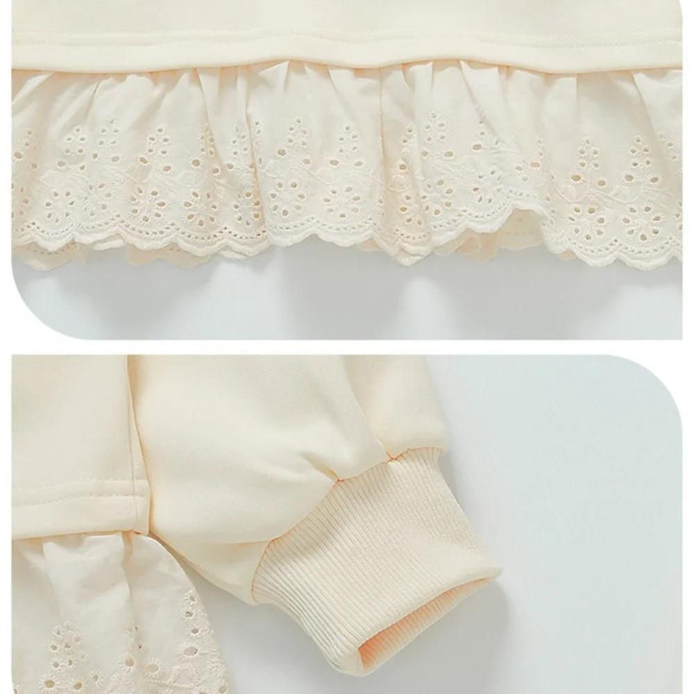 Vêtements unis pour filles, Version coréenne, épissure de dentelle, ensemble pour enfants, manches l