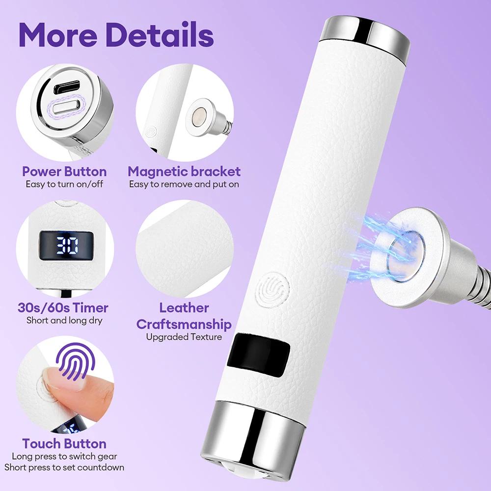 Sèche-ongles Portable UV, lampe à ongles en Gel Rechargeable avec tuyau Flexible, lumière de thérapi