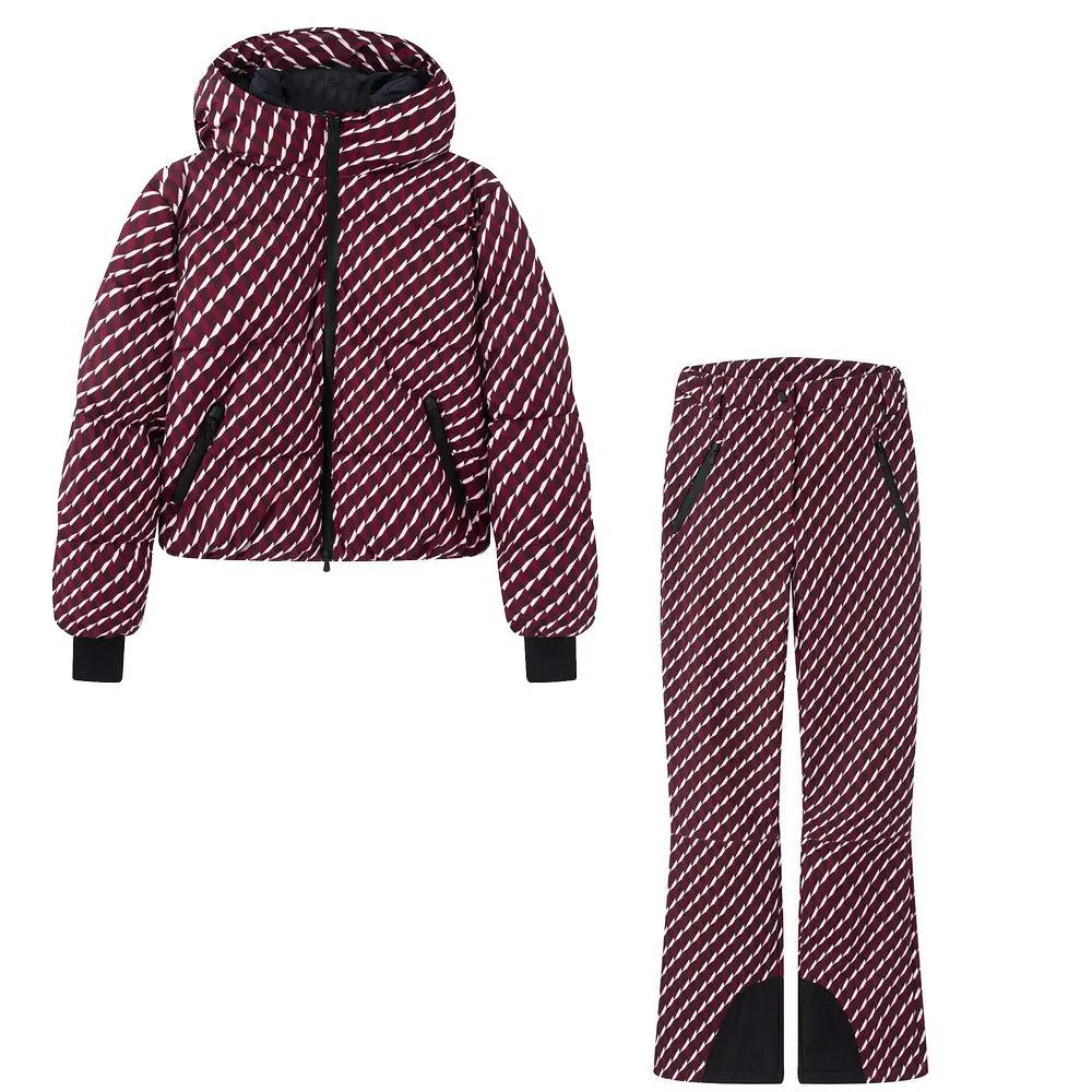 Nouvel ensemble 2 pièces pour femme : Parka d'hiver rembourrée à capuche et fermeture éclair bordeau