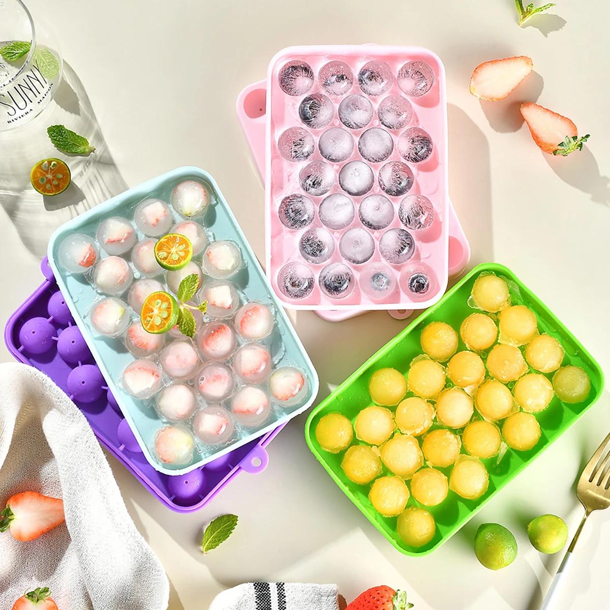 Moule à glaçons en Silicone à 25 grilles, boule de glace avec couvercle, boîte de rangement de glace