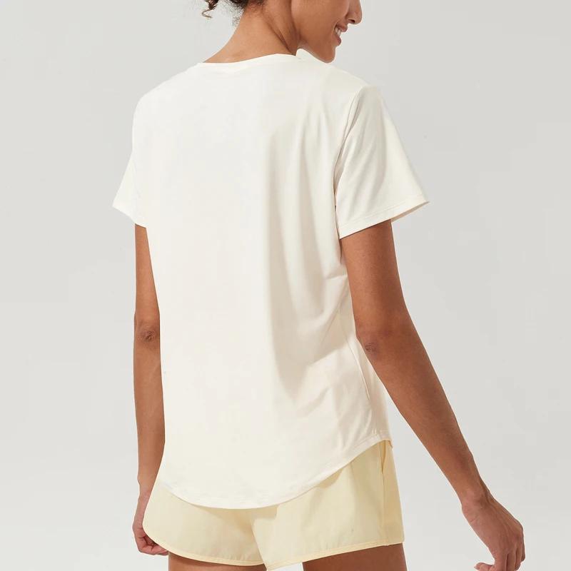 T-shirt de yoga à manches courtes pour femmes, tissu super commandé, chemise de gym respirante, haut