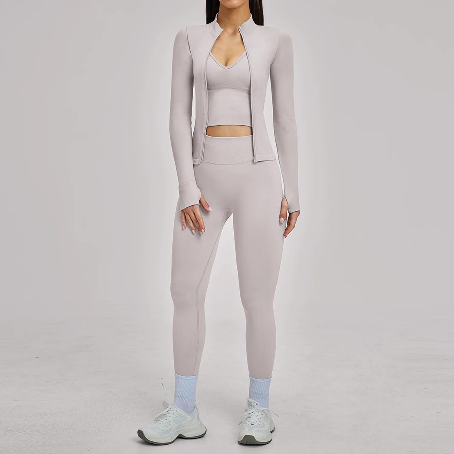 Ensemble de sport 3 pièces sans couture pour femme : survêtement de yoga, tenue de gym, course à pie
