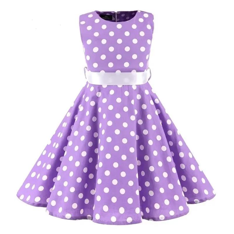 Robe trapèze Vintage à pois pour enfants des années 1950, robe mi-longue à fleurs, en coton, robe d'