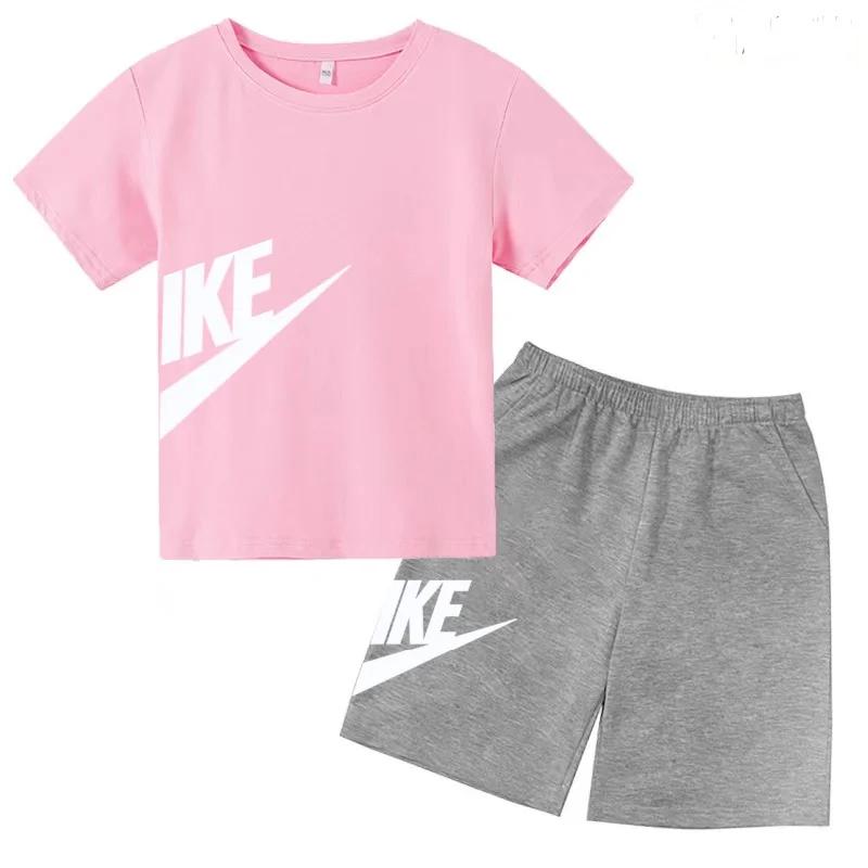 Ensemble deux pièces été blanc T-shirt + short pour enfants, nouvelle collection mode avec lettres, 