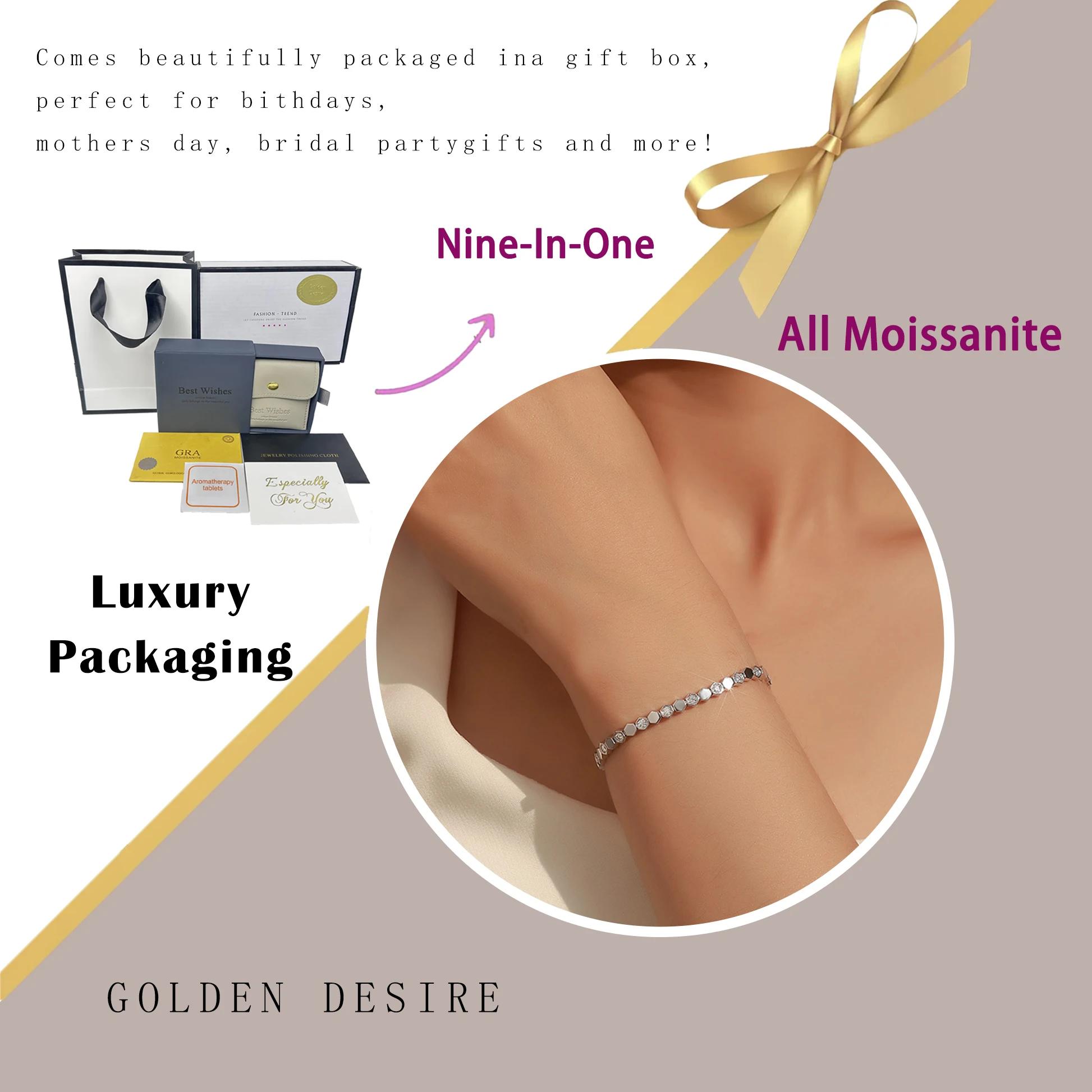Bracelet de Tennis hexagonal en argent Sterling 925 plaqué or 14K pour femmes, couleur scintillante,